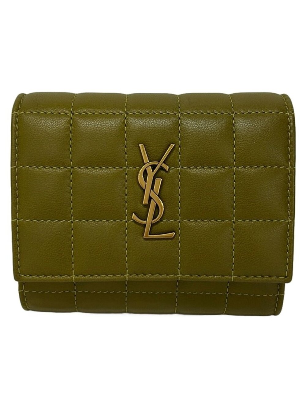 Saint Laurent Paris Trifold Wallet Cassandra Matelasse Carre Multi Fold Khaki